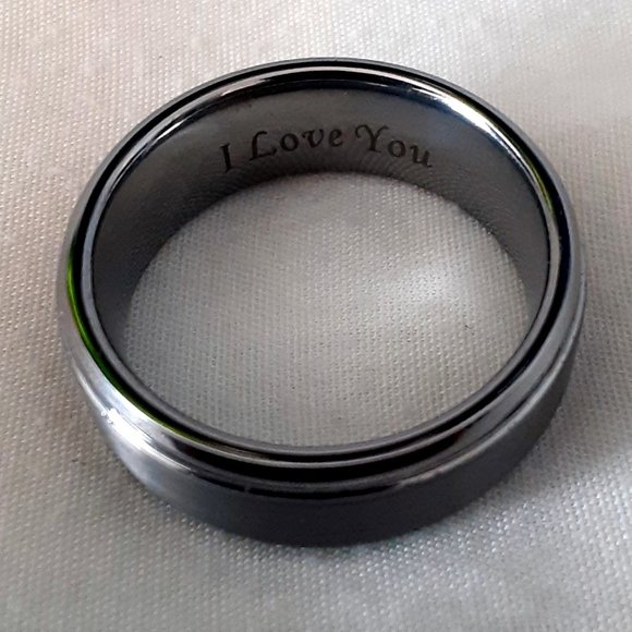 Two Tone Tungsten Carbide Men's Wedding Band, Size; 10.5, Engraved; I Love You - Picture 4 of 15